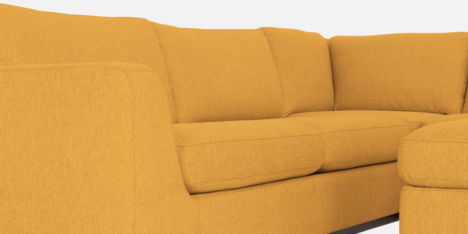 Freedom Velvet 6 Seater LHS Sectional Sofa In Turmeric Yellow Colour With Ottoman