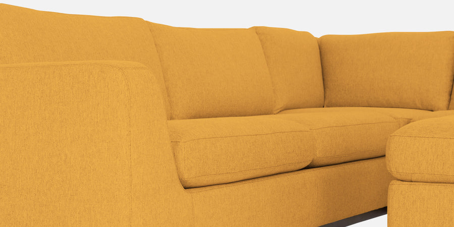 Freedom Velvet 6 Seater Lhs Corner Sofa In Turmeric Yellow Colour With Ottoman - Febonic Living