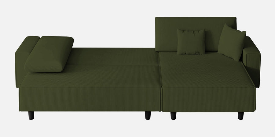 Peach Fabric Lhs 6 Seater Sofa Cum Bed With Storage In Olive Green Colour - Febonic Living