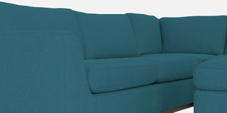 Freedom Velvet 6 Seater Lhs Corner Sofa In Aqua Blue Colour With Ottoman - Febonic Living