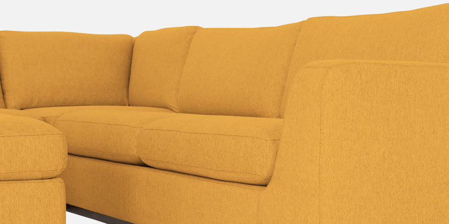 Freedom Velvet 6 Seater Rhs Corner Sofa In Turmeric Yellow Colour With Ottoman - Febonic Living