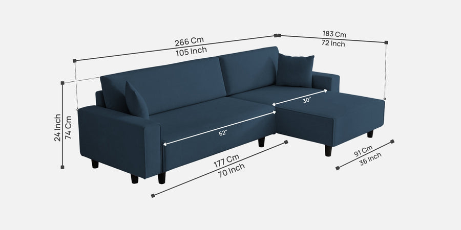 Peach Fabric Rhs 6 Seater Sofa Cum Bed With Storage In Light Blue Colour - Febonic Living