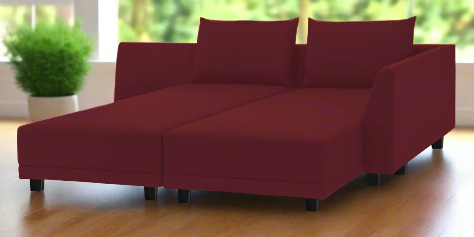 Ira Fabric LHS 6 Seater Sofa Cum Bed In Blood Maroon Colour