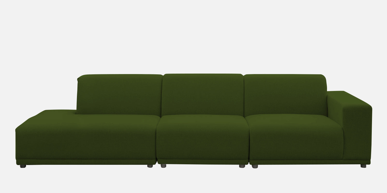 Adam Fabric LHS Sectional Sofa (3 + Lounger) In Olive Green Colour