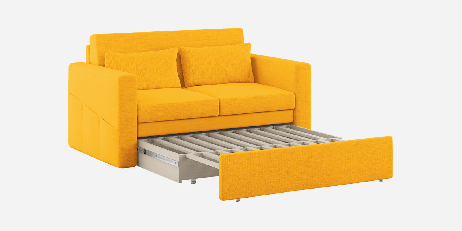 River Fabric 2 Seater Pull Out Sofa Cum Bed In Bold yellow Colour