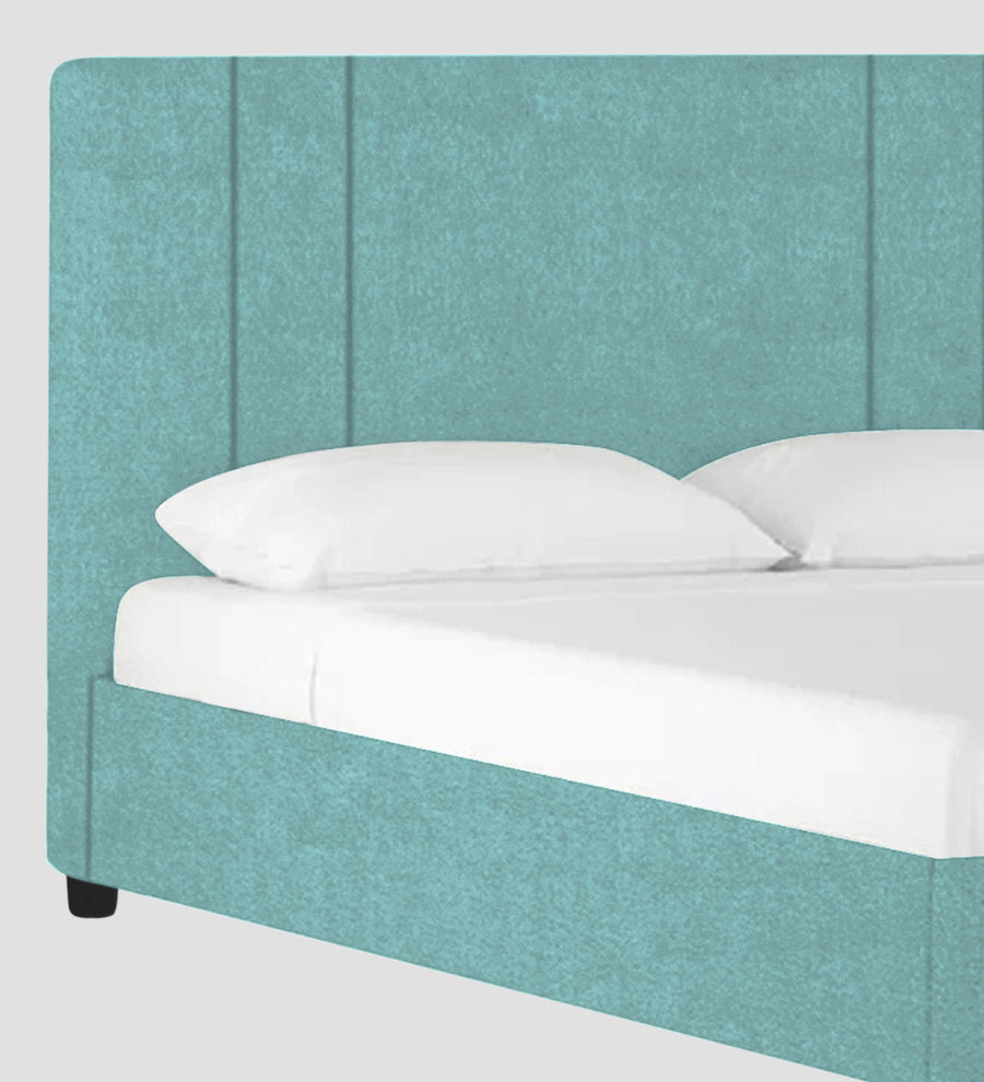 Asyra Velvet Upholstered King Size Bed In Barmunda Aqua Colour With Box Storage - Febonic Living