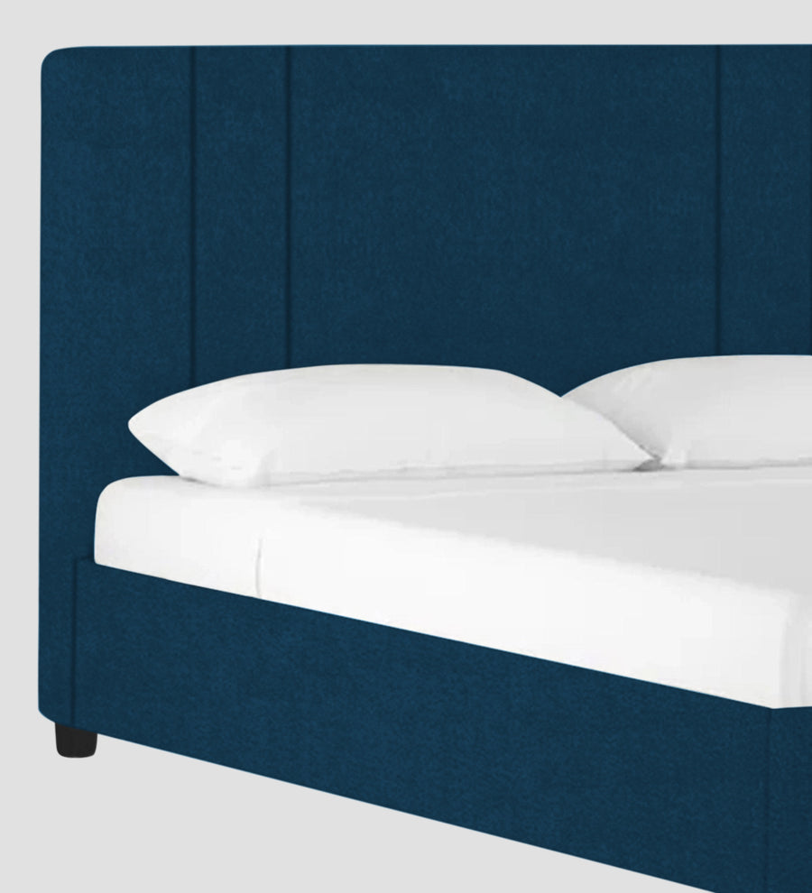 Asyra Velvet Upholstered King Size Bed In Azure Blue Colour With Box Storage - Febonic Living