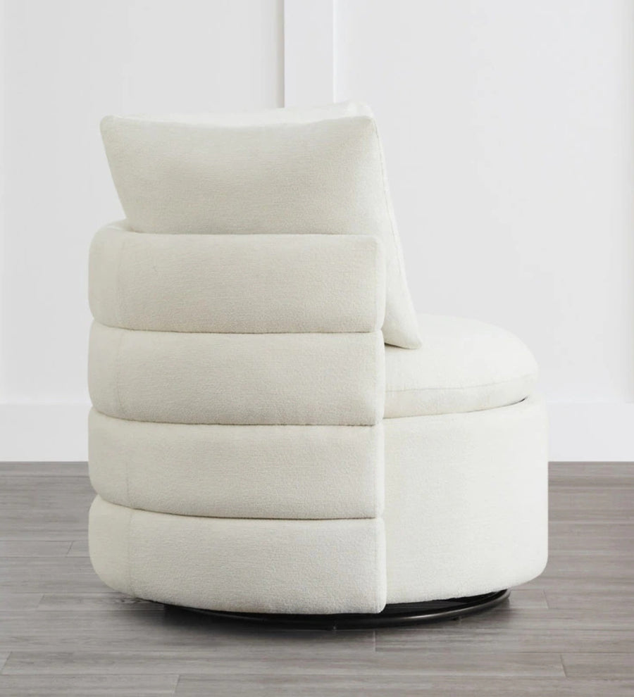Rocco Fabric Swivel Chair In Ivory Cream Colour With Storage - Febonic Living