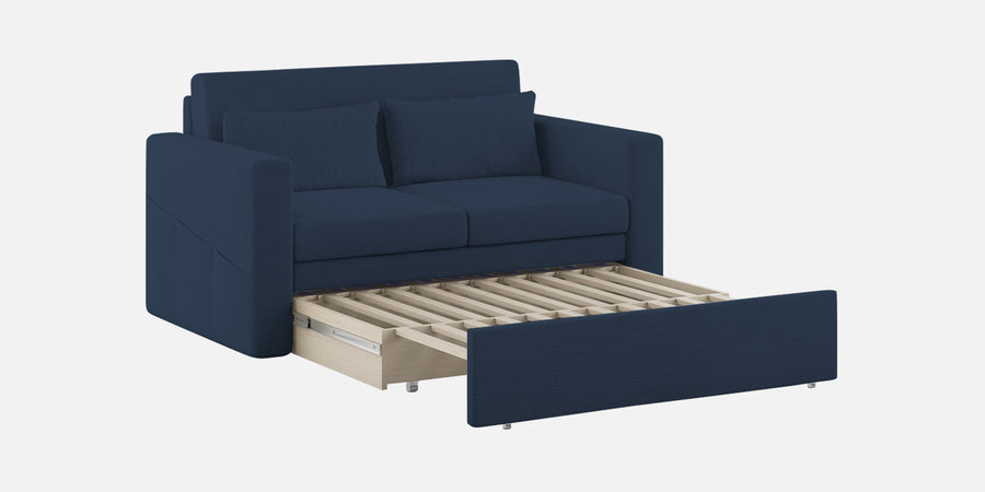 River Fabric 2 Seater Pull Out Sofa Cum Bed In Denim Blue Colour - Febonic Living