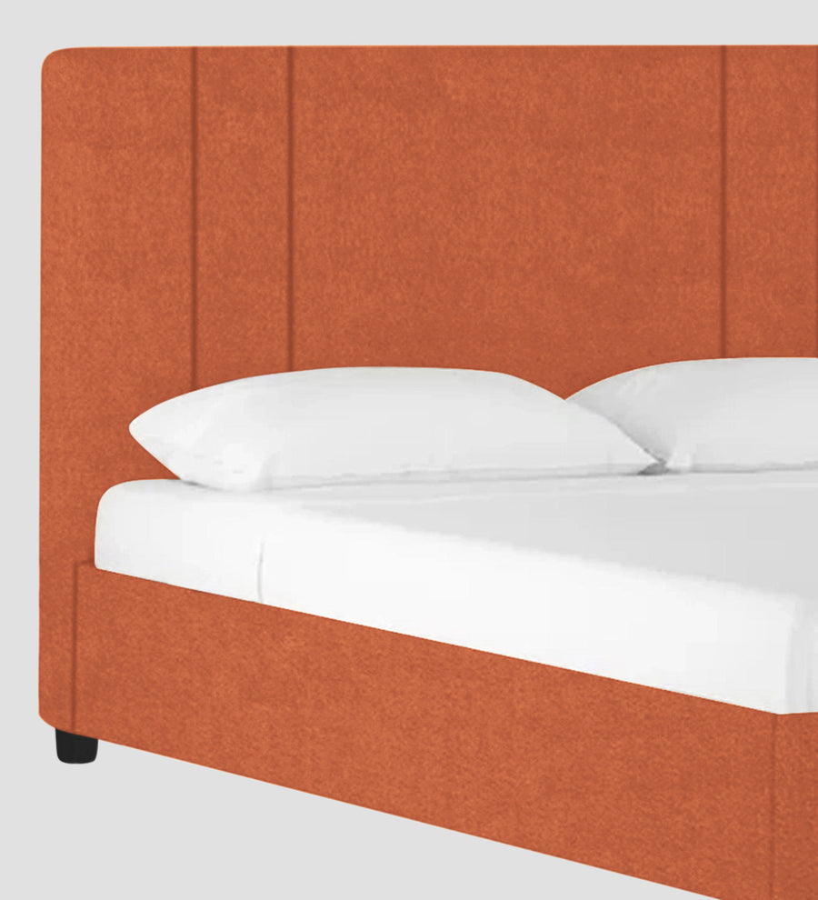 Asyra Velvet Upholstered King Size Bed In Yam Orange Colour With Box Storage - Febonic Living