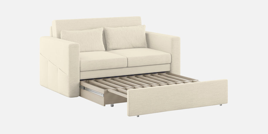 River Fabric 2 Seater Pull Out Sofa Cum Bed In Ivory Cream Colour - Febonic Living
