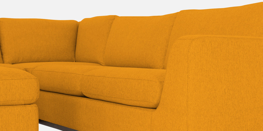 Freedom Velvet 6 Seater Rhs Corner Sofa In Safforn Yellow Colour With Ottoman - Febonic Living