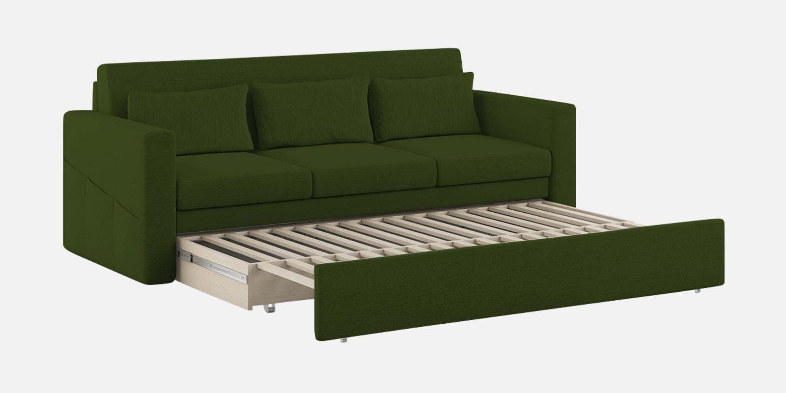 River Fabric 3 Seater Pull Out Sofa Cum Bed In Olive Green Colour