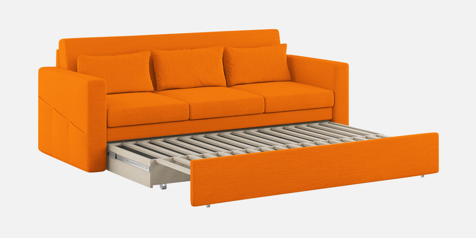 River Fabric 3 Seater Pull Out Sofa Cum Bed In Vivid Orange Colour