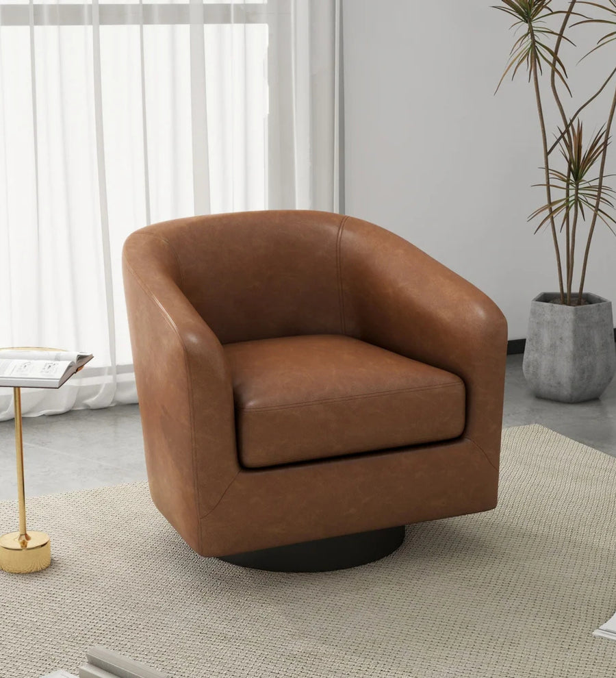 Koda Leatherette Swivel Chair In Cinnamon Brown Colour - Febonic Living