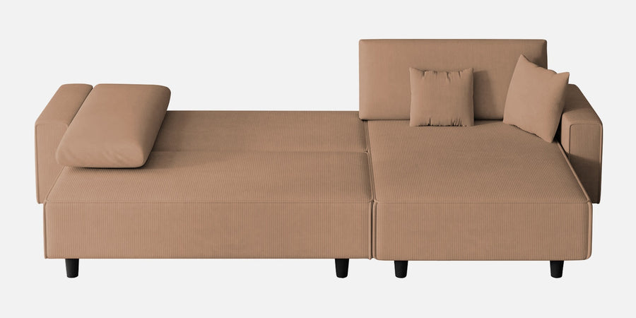 Peach Fabric Lhs 6 Seater Sofa Cum Bed With Storage In Cosmic Beige Colour - Febonic Living