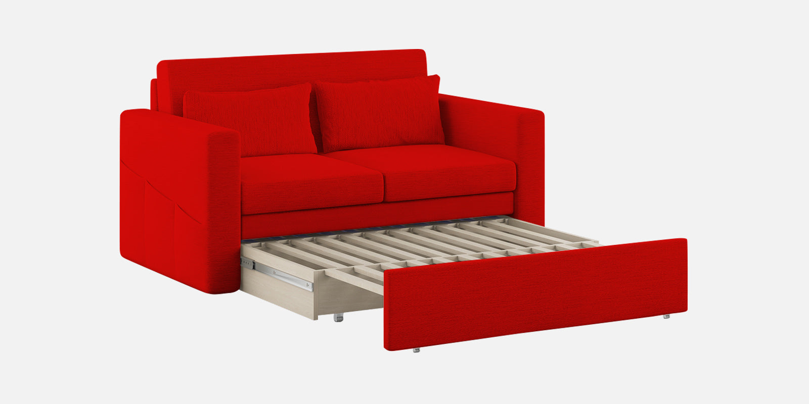 River Fabric 2 Seater Pull Out Sofa Cum Bed In Ruby Red Colour