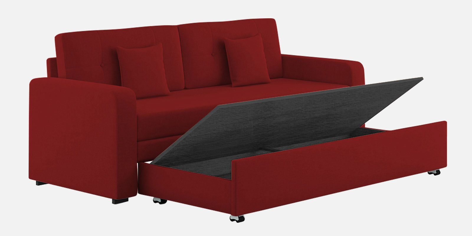 Rocky Fabric 3 Seater Pull Out Sofa Cum Bed In Blood Maroon Colour With Storage