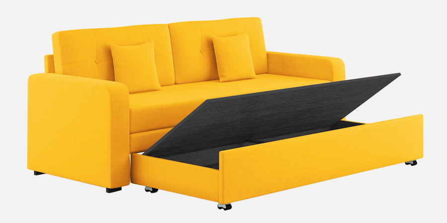 Rocky Fabric 3 Seater Pull Out Sofa Cum Bed In Bold Yellow Colour With Storage - Febonic Living