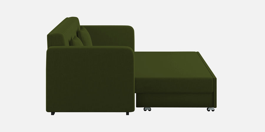 Calra Fabric 3 Seater Pull Out Sofa Cum Bed In Olive Green Colour With Storage - Febonic Living