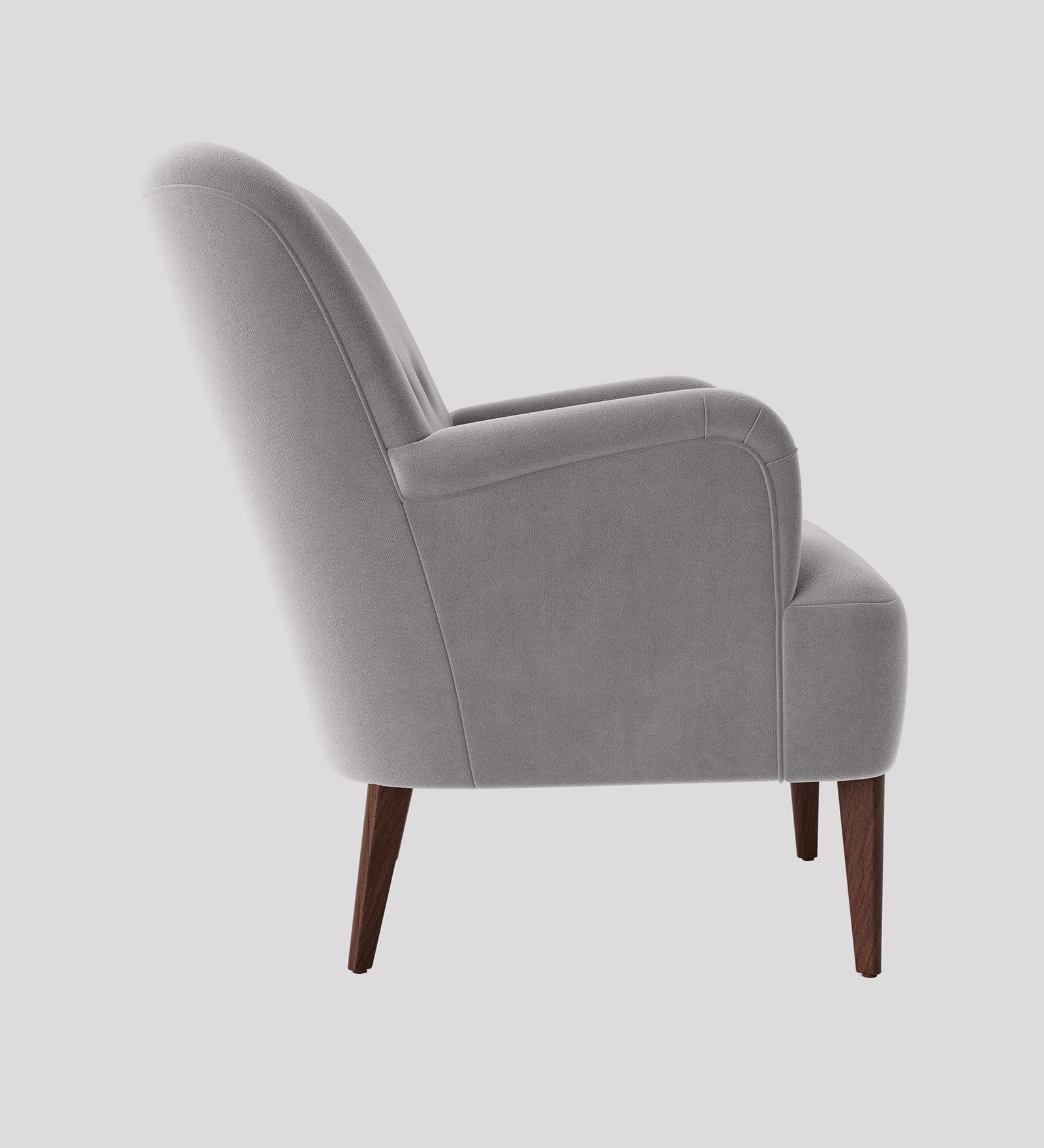 Zews Velvet Fabric 1 Seater Wing Chair in Concrete Grey Colour