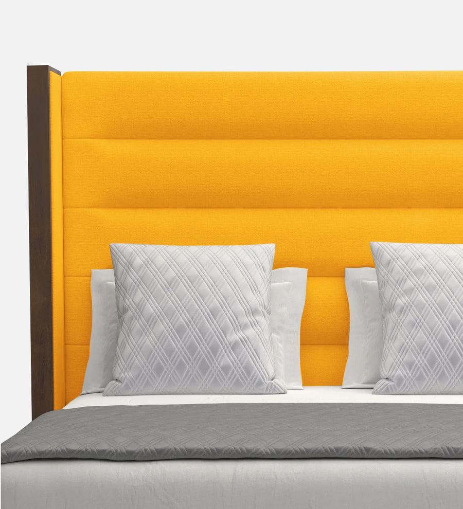 Sunny Fabric Upholstered Queen Size Bed In Bold Yellow Colour - Febonic Living