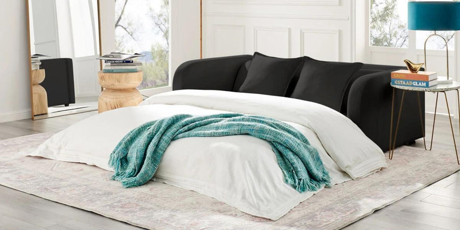 Rosa Fabric 3 Seater Foldable Sofa Cum Bed In Charcoal Grey Colour - Febonic Living