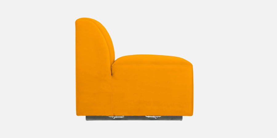 Bufa Velvet Lhs Sectional Sofa In Saffron Yellow Colour With Ottoman - Febonic Living