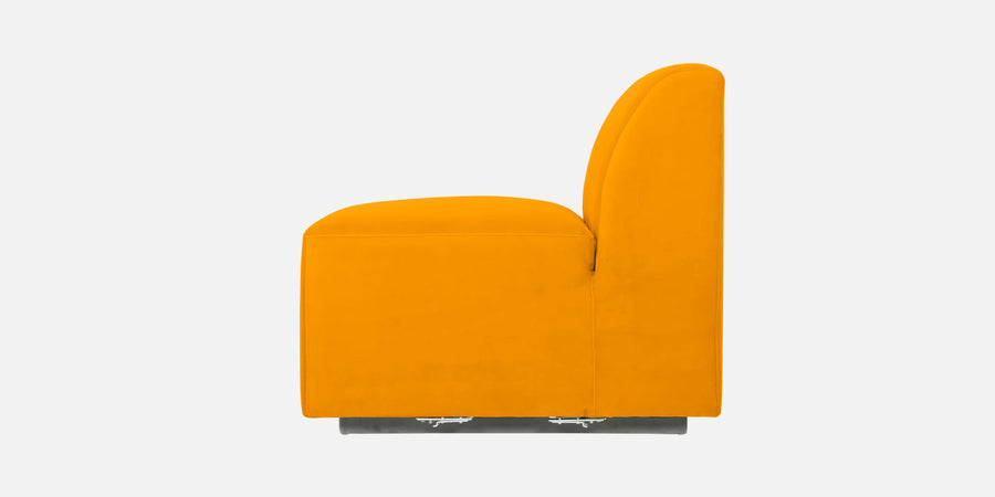 Bufa Velvet Rhs Sectional Sofa In Saffron Yellow Colour With Ottoman - Febonic Living