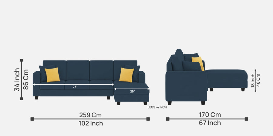 Nabi Fabric Lhs Sectional Sofa 3 Lounger In Light Blue Colour - Febonic Living