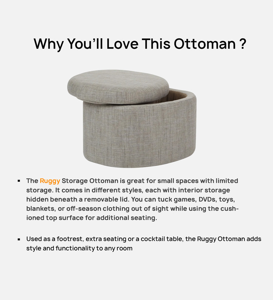 Ruggy Fabric Ottoman In Coffee Brown Colour With Storage - Febonic Living