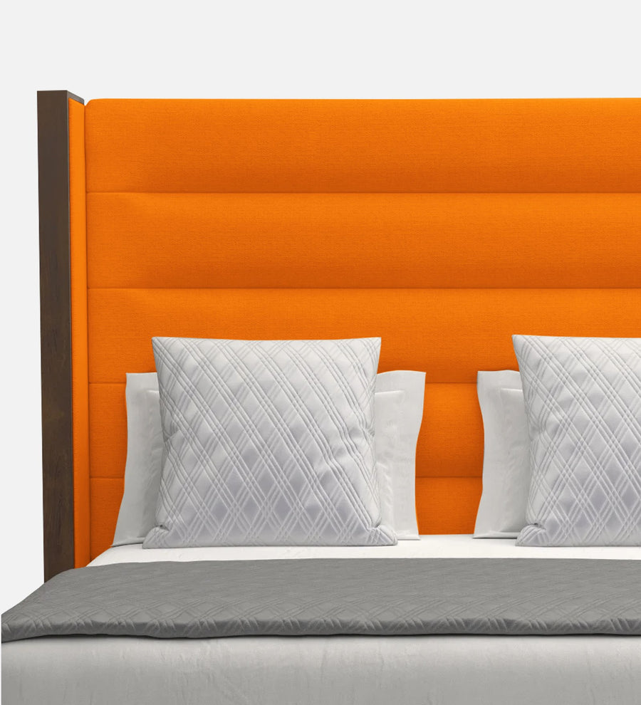 Sunny Fabric Upholstered Queen Size Bed In Vivid Orange Colour - Febonic Living