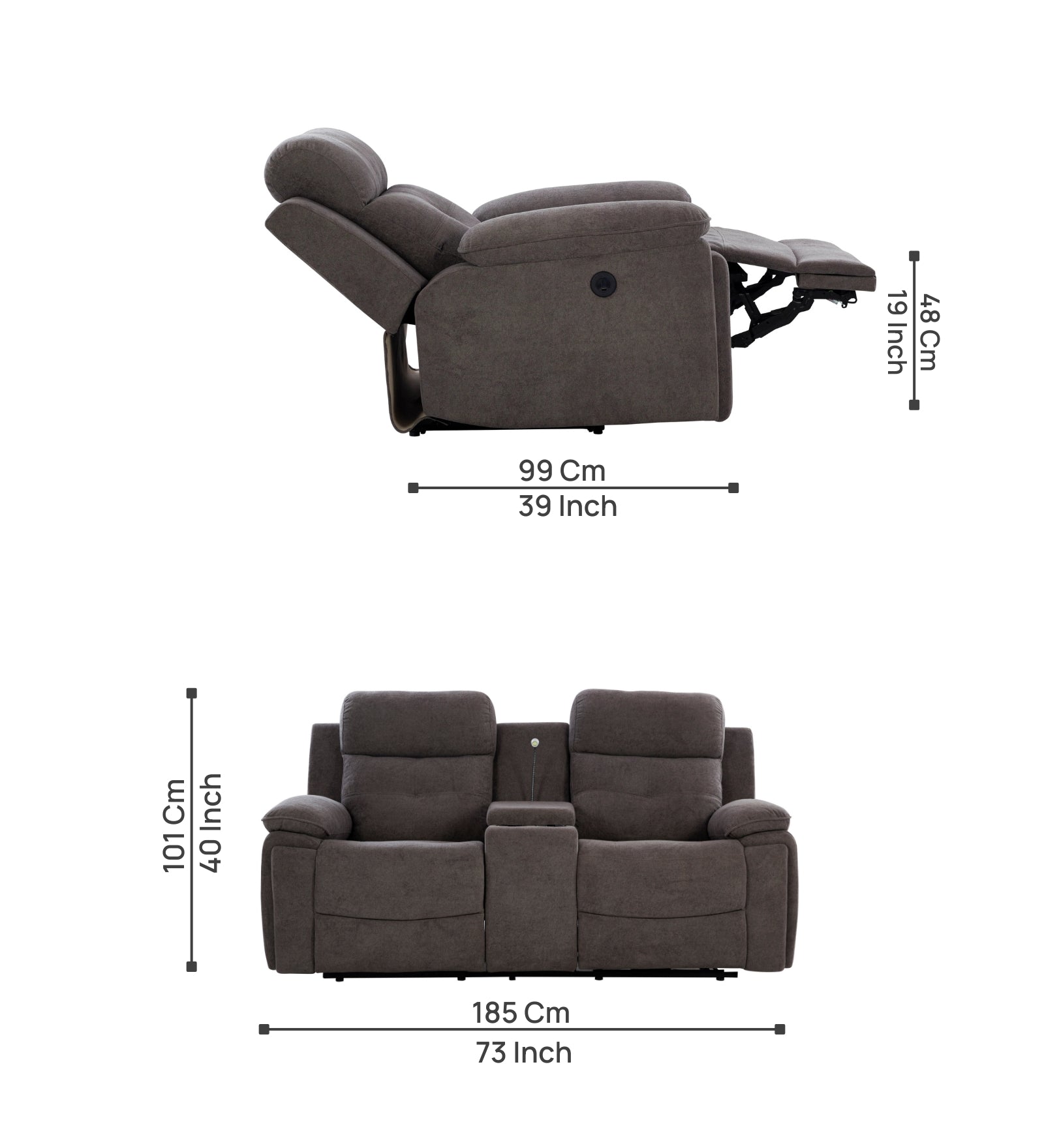 Sidra Boucle 2 Seater Motorized Recliner in Grey Colour