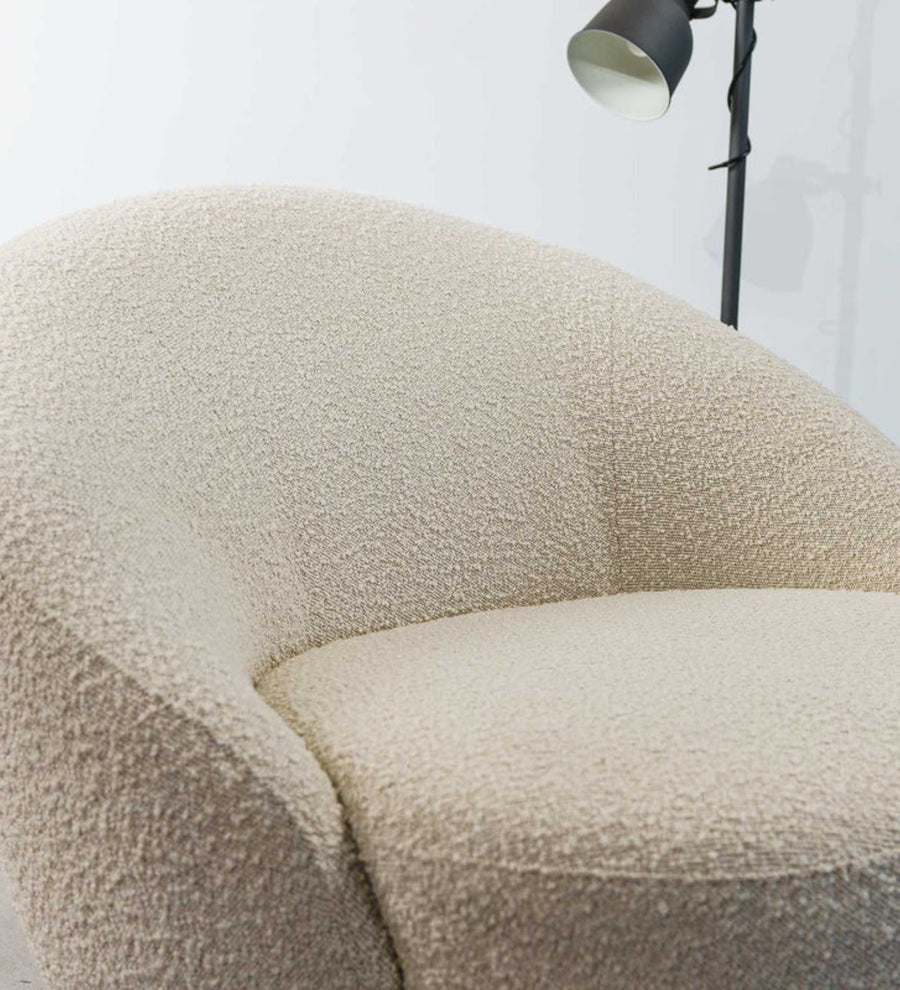 Lily Boucle Fabric Swivel Chair In Shell White Colour - Febonic Living