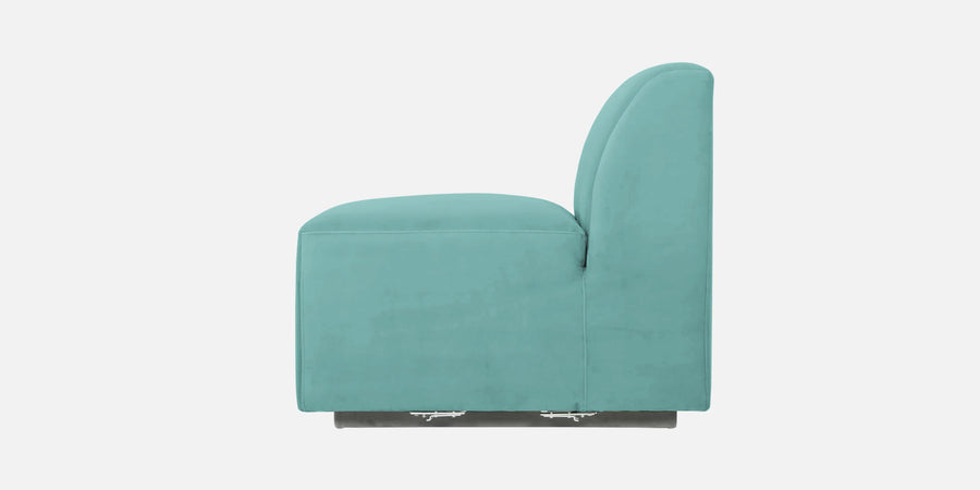 Bufa Velvet Rhs Sectional Sofa In Aqua Blue Colour With Ottoman - Febonic Living