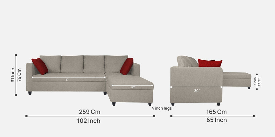 Nebula Fabric Lhs Sectional Sofa 3 Lounger In Ash Grey Colour - Febonic Living