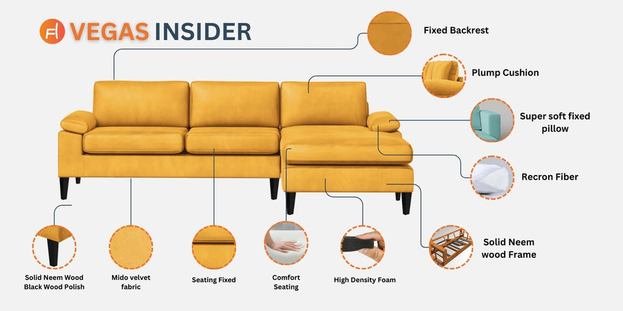 Vegas Velvet Lhs Sectional Sofa 3 Lounger In Mocha Brown Colour - Febonic Living