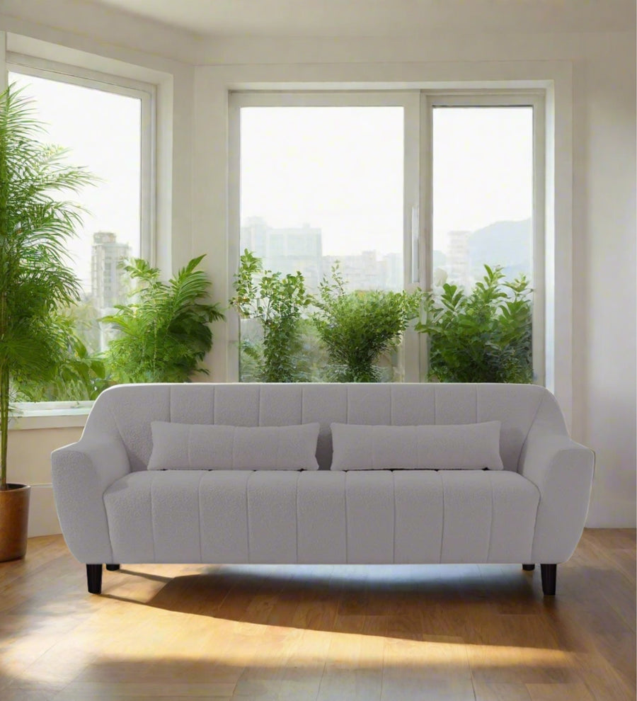 Nesco Boucle 3 Seater Fabric Sofa - Sweden Grey by Febonic Living