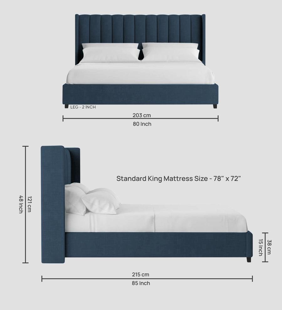 Colina Fabric Upholstered King Size Bed In Light Blue Colour With Box Storage - Febonic Living