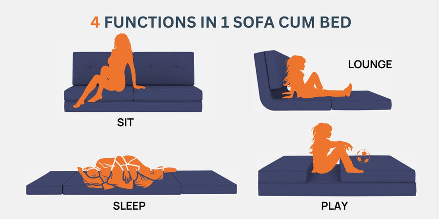 Cora Fabric 2 Seater Foldable Sofa Cum Bed In Suka Blue Colour - Febonic Living