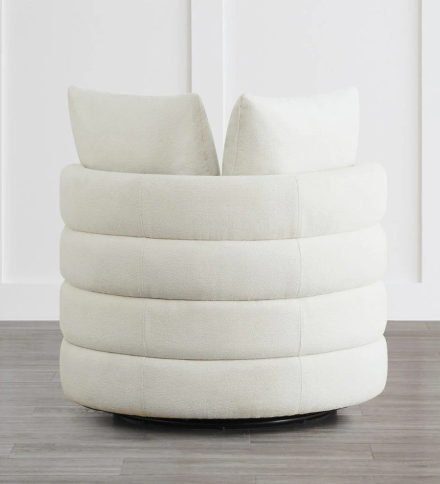 Rocco Fabric Swivel Chair In Ivory Cream Colour With Storage - Febonic Living