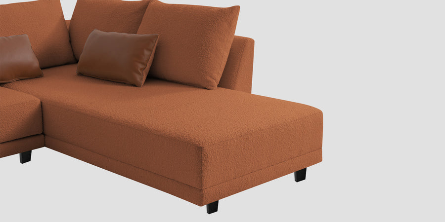 Ira Boucle Fabric Lhs 6 Seater Convertible Sofa Cum Bed In Light Orange Colour - Febonic Living