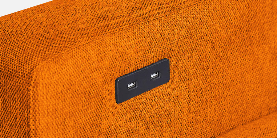 Roman Fabric 3 Seater Foldable Sofa Cum Bed In Vivid Orange Colour With Usb Port - Febonic Living