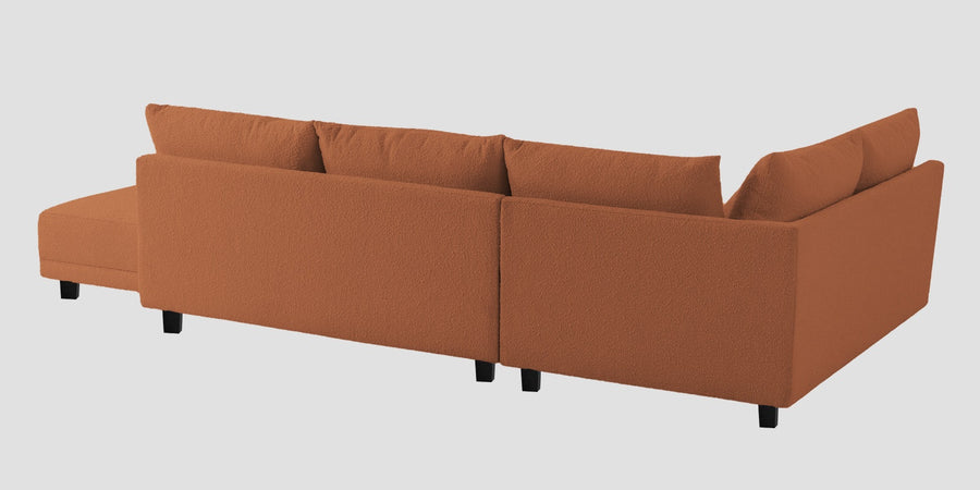 Ira Boucle Fabric Rhs 6 Seater Convertible Sofa Cum Bed In Light Orange Colour - Febonic Living
