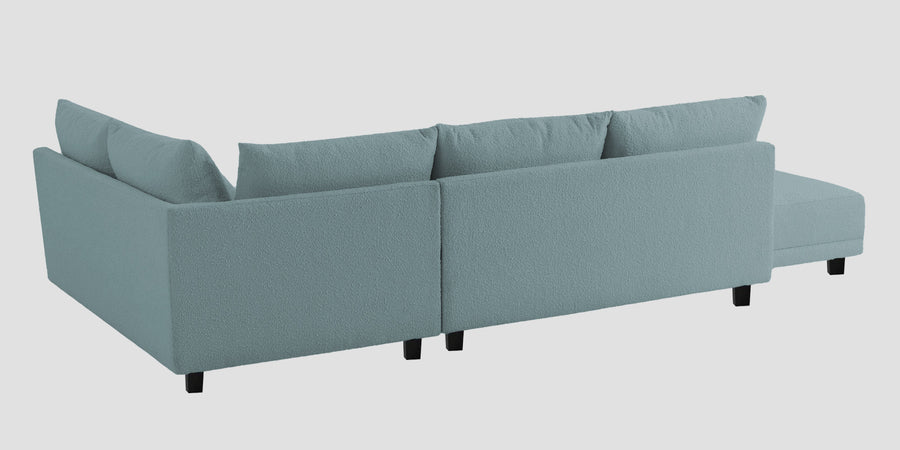 Ira Boucle Fabric Lhs 6 Seater Convertible Sofa Cum Bed In Stormy Blue Colour - Febonic Living
