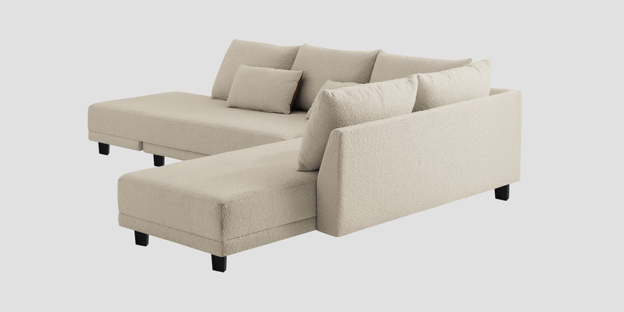 Ira Boucle Fabric Lhs 6 Seater Convertible Sofa Cum Bed In Shell White Colour - Febonic Living