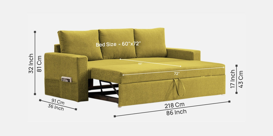 Kara Fabric 3 Seater Pull Out Sofa Cum Bed In Parrot Green Colour - Febonic Living