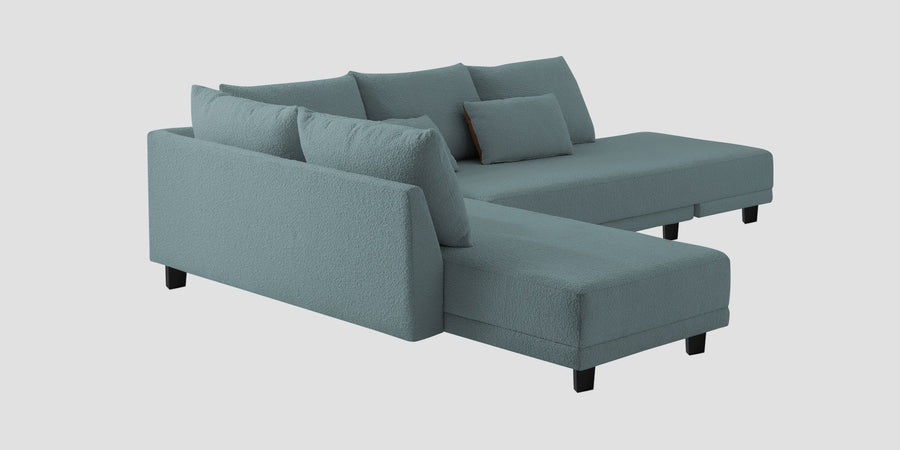 Ira Boucle Fabric Rhs 6 Seater Convertible Sofa Cum Bed In Stormy Blue Colour - Febonic Living