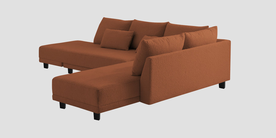 Ira Boucle Fabric Lhs 6 Seater Convertible Sofa Cum Bed In Light Orange Colour - Febonic Living