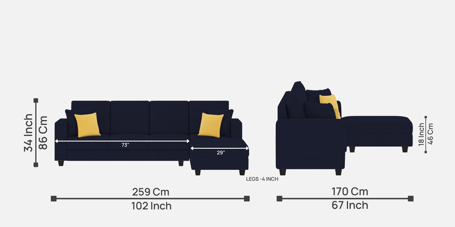 Nabi Fabric Lhs Sectional Sofa 3 Lounger In Royal Blue Colour - Febonic Living